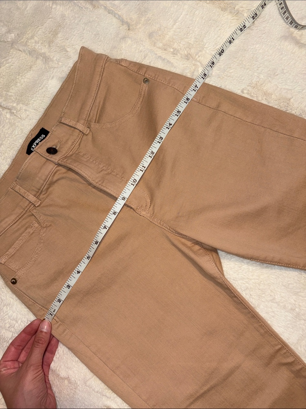 NEW- Express Cropped Flare High-Rise Jeans in Camel Brown Sz 8R - Picture 8 of 9